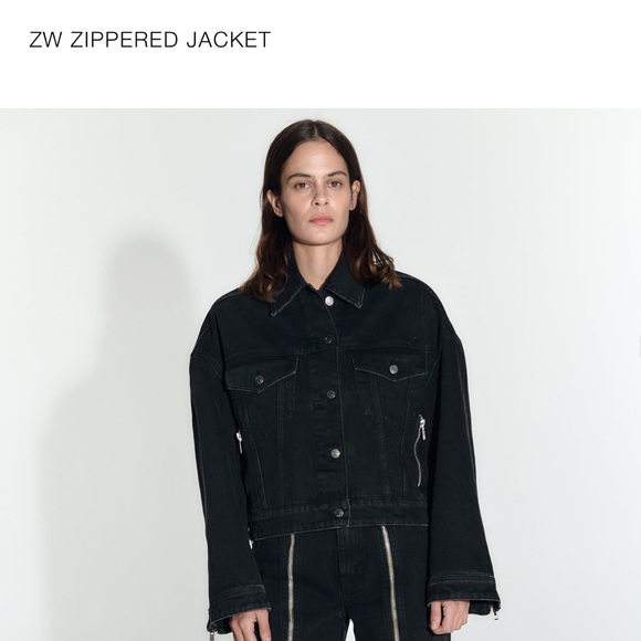 Zara Zippered Black Denim Jacket OVERSIZED!!!!